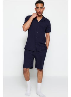 Buy Navy Blue Unisex Regular Fit Apache Collar Pajama Set in Egypt