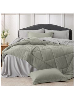 Buy Lightweight Comforter Set 4-Pcs Single Size Solid Bedding Comforter Sets With Plain Diamond Quilting And Down Alternative Filling,Lemon Grass in Saudi Arabia