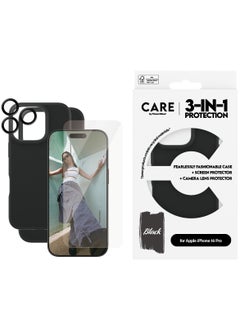 Buy CARE by PanzerGlass® Fashion 3-in-1 Bundle iPhone 16 Pro, Fashionable case black, an Ultra-Wide Fit Screen Protector, and HoopsTM Camera Lens Protector - with mounting aid for easy installation in UAE