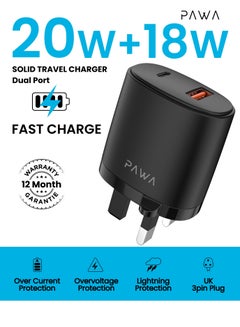 Buy Pawa Solid Travel Charger Dual PD & QC Port - Black in UAE