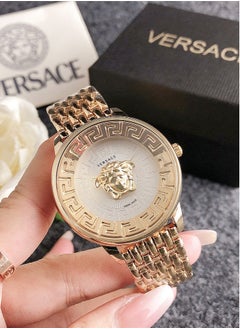 اشتري Versace Men's and Women's Cubic Zirconia Classic Fashion Versatile Quartz Watch with Gold Stainless Steel Strap and White dial 37mm في الامارات