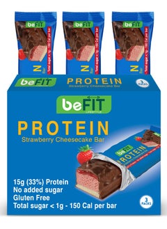 Buy beFIT Protein Cake Bar Strawberry Cheesecake 15g(33%) Protein and Total Sugar <1g in UAE