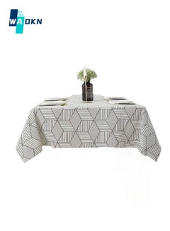 Buy Square Tablecloth, Geometric Cotton and Linen Table Cover, Dust Cover, for Kitchen Dining Table Decoration (140 cm x 180 cm, 4 Seats) in Saudi Arabia