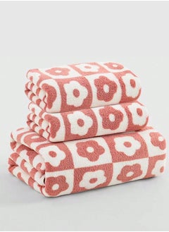 Buy 3 Pcs Bath Towel Set, Pink Checkered Floral Towels, Quick Drying Towel Set, Gifts for Women Girls, 1* Bath Towel, 2* Face Towel in Saudi Arabia