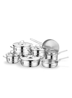 Buy Korkmaz Astron 12-Piece Stainless Steel Cookware Set | Stainless Steel Pots and Pans Set | Induction Base Pans Set - KA2056 in UAE