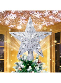 Buy Christmas Star Tree Topper with Built-in Led Snowflake Projector Lights Hollowed Pentagram Tree Topper Plug in Christmas Tree Ornament for Indoor Xmas New Year Holiday Tree Decoration Sliver in UAE