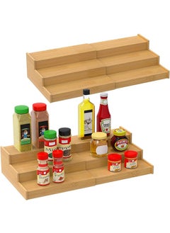 Buy Spice Rack Kitchen Cabinet Organizer- 3 Tier Bamboo Expandable Display Shelf in UAE