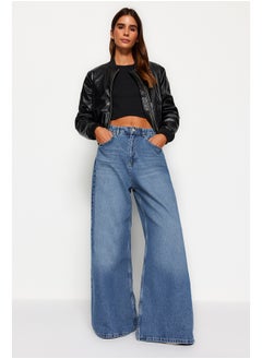 Buy Blue Elastic High Waist Extra Wide Leg Jeans TWOAW24JE00350 in Egypt