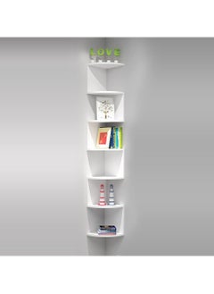 Buy Halter Floating Corner Shelf Wall Mounted Zigzag Display Wood Storage Organizer for Home Decor 7 Tier (White) in UAE