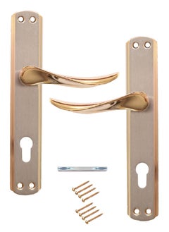 Buy Pair Of Door Handles With Lock Slot Bronze/Silver Color in Saudi Arabia