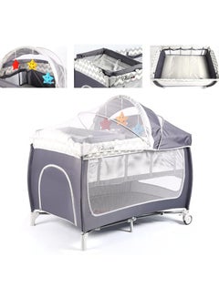 Buy Baby Crib Portable Playard Foldable Luxury Nursery Baby Center Multi Functional Movable Bed with Removable Diaper Table Lovely Toys Bed Net Portable Travel Crib with Wheels (Grey) in UAE