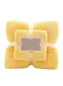 Buy Towel Set of 2 Pcs, Solid Absorbent Microfiber, Yellow Color. in UAE