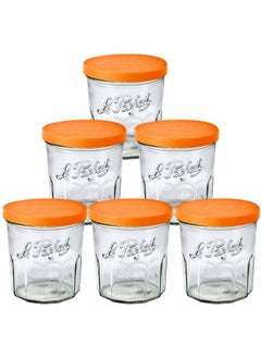 Buy Jam Pots Clear Jars With Orange Snap Lids | Sturdy French Faceted Nonslip Glass Body | Works As Drinking Glass Cup For Iced Tea Or Coffee & Spice Storage | 11Oz (Pack Of 6) 324Ml in Saudi Arabia