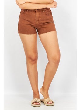 Buy Women Plain Slim Mom Denim Short, Brown in Saudi Arabia