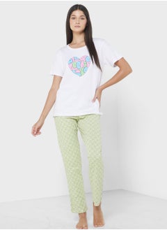 Buy Printed T-Shirt And Pyjama Set in UAE