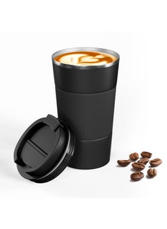 Buy Travel Coffee Mug, 510ml Insulated Coffee Mug with Leakproof Lid,  Stainless Steel Coffee Tumbler, Reusable Coffee Cup for Hot and Cold(Black) in Saudi Arabia