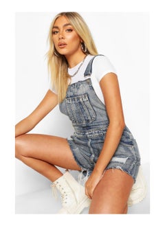 اشتري Ripped Denim Dungaree Shorts في الامارات