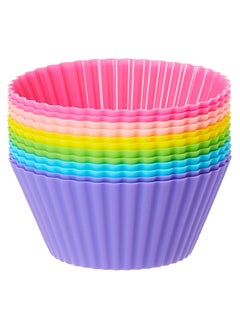 Buy 12 PCS Silicone Cupcake Non-Stick Muffin Cake Multicolored Chocolate Liner Baking Cup Mold in UAE