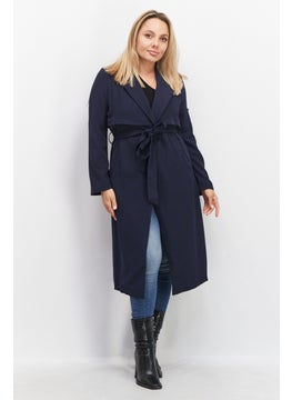 اشتري Women Plain Belted Trench Coat, Navy Blue في الامارات