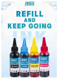Buy 4-Colors Black Cyan Yellow Magenta Refill Ink Toner - Inks for Refill Ink Cartridges (HP/EPSON/CANON) 4 X 100ml Multicolors. in Saudi Arabia