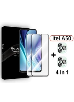 اشتري 4 in 1 Tempered Glass Screen Protector for Itel A50 with Camera Lens Film, 2 Pcs Front Screen Protectors and 2 Pcs Lens Film في السعودية