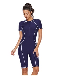 Buy Women One Piece Swimwear Short Sleeve Swimsuit Quick-Dry Beachwear Blue in Saudi Arabia