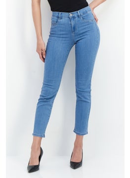 اشتري Women Slim Mid Waist Washed Stretchable Jeans, Blue في الامارات