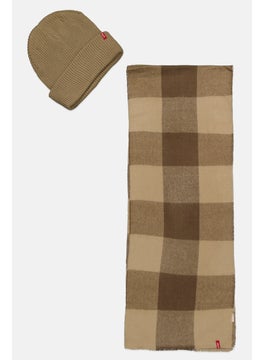 Buy Men 2 Pieces Plaid And Scarf Set, Khaki in Saudi Arabia