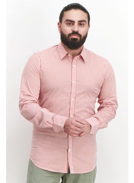 اشتري Men Slim Fit Long Sleeves Stripe Casual Shirt, Red and White في السعودية