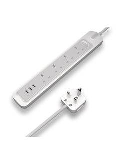 Buy Electric Power Extension 4 Sockets 2M Cable 3 USBA White/Grey in Saudi Arabia