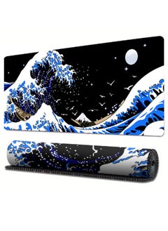 Buy Large Gaming Mouse Pad with Stitched Edges, Minimalist Topographic Map Desk Mat, Extended XL Mousepad with Anti-Slip Base, Cool Desk Pad for Keyboard and Mouse, 31.5 x 11.8 in(800mm*300mm*3mm) | Sea Wave Kanagawa Surfing Style in Saudi Arabia