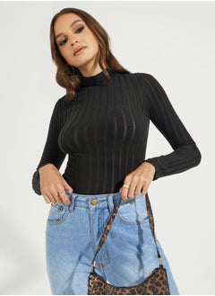 Buy Textured Turtle Neck Fitted Knit Top in Saudi Arabia