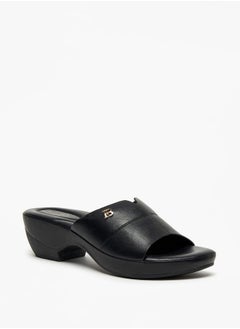 Buy Logo Accent Slip-On Sandals with Block Heels in Saudi Arabia