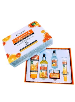 Buy 5 Piece Vitamin C Anti Aging And Skin Care Set Orange/White Facial Cleanser 100 g Brightening Toner 100Ml Face Serum 30 Ml Whitening Cream 50Ml Eye Cream 25Ml in UAE