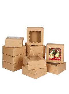 Buy Cake Box,Brown Cookie Boxes with PVC Window Paper Bakery Boxes Pastry Boxes Cupcake Boxes, for Pies, Donuts, Cookies and Muffins, Small Natural Craft Paper Box 20 Pcs, 4 x 4 x 2.5 Inches in UAE