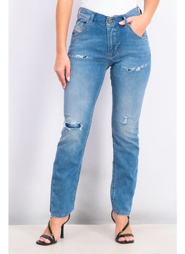 اشتري Women Skinny Fit Rip And Repair Stretchable Jeans, Wash Blue في السعودية