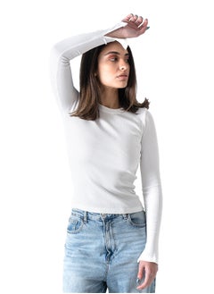 Buy White Ribbed Top With Bracelet Slit in Egypt