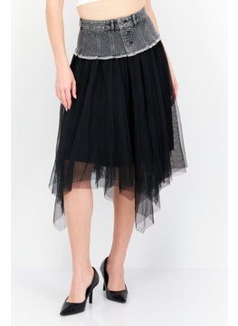 Buy Women Textured Midi Skirt, Black in UAE