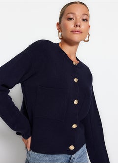 اشتري Navy Blue Soft Textured Accessory Knitwear Cardigan TWOAW24HI00023 في مصر