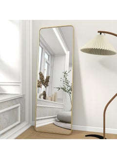 Buy Aluminum Alloy Frame Floor Mirror With Stand Gold in UAE