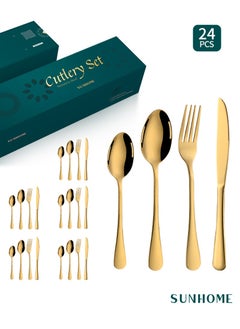 Buy SUNHOME 24-Piece Stainless Steel Cutlery Set Gold in UAE