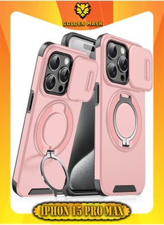 Buy GOLDEN MASK For iPhone 15 Pro Max Sliding Camshield Ring Holder Phone Case (Pink) in Egypt