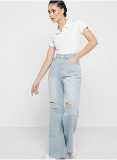 Buy Classic Mom Jeans With Distress in Saudi Arabia