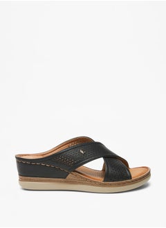 Buy Women's Textured Cross Strap Slip-On Flatform Sandals in UAE