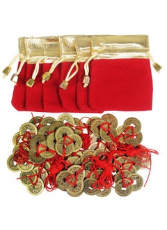 Buy 30 Pcs Chinese Lucky Coins Good Fortune Coins Good Luck Ornaments Decorations 3 Brass Coins Knotted With Red Ribbon And Lucky Bags For Wealth Health Success Asian Lunar Chinese New Year 2024 in UAE