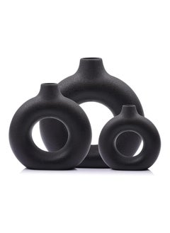 Buy Black Ceramic Vases for Home Decor Set of 3 -Modern Donut Vase Circle Round for Pampas Grass Artificial Flowers, Boho Decor Living Room Table Centerpieces Dining Bedroom Shelf Farmhouse Decorations in Egypt