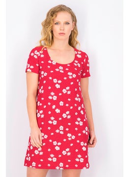 Buy Women Short Sleeve Floral Print Mini Dress, Red in UAE