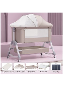 Buy 4 in1 Baby Bassinet, Adjustable Bedside Crib for 0-24 Months Baby, Rocking Bassinets Bedside Sleeper with Diaper Changing Station, Mosquito Net, Storage Basket, Memory Cotton Mattress,  Khaki in Saudi Arabia