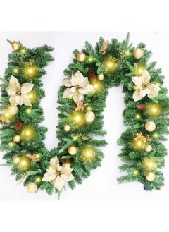 اشتري 2.7M Christmas Garland Illuminated with LED lights Artificial Wreath Decoration Xmas Garland for Fireplace Stairs Red Flowers Christmas Tree Gold في الامارات