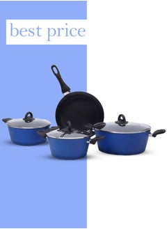 Buy 7-Piece Turkey Design Aluminum Granite Cookware Set Blue- Big Casserole - 28, Medium Casserole - 24, Small Casserole - 20, Frying Pan - 28cm in UAE